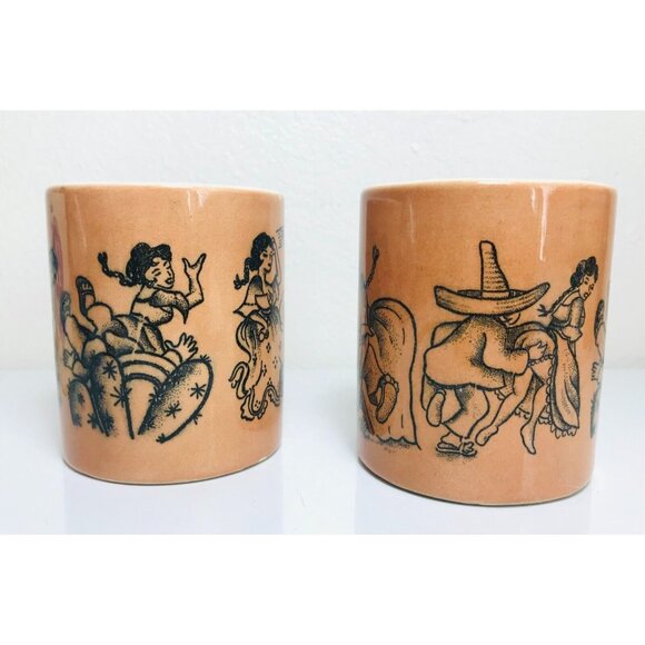 Vintage Senor Pico Naughty Pottery Mugs Trader Vics Restaurant 1971 Pair Cups - Picture 2 of 11